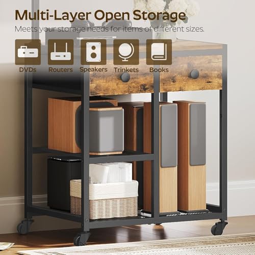 YATINEY TV Stand with Mount, Corner TV Stand with Wheels, for TVs up to 50 Inches, Rolling Entertainment Center, Small TV Stands, for Living Room, Meeting Room, Bedroom, Rustic Brown DS08BR