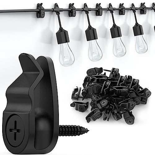 Outdoor String Lights Clips, Weatherproof Cable Hanger Hooks for Hanging Fairy Lights, Holiday Decor - Black, 50 Pack - color: Black
