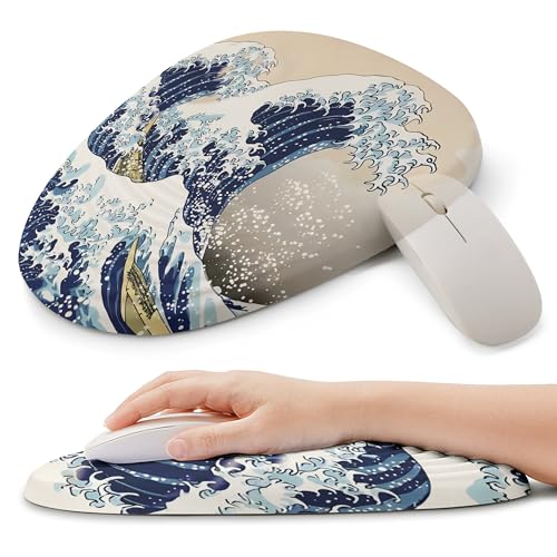 Ergonomic Mouse Pad with Wrist Support, Memory Foam Wrist Rest for Pain Relief & Carpal Tunnel, Non-Slip Base for Office, Computer, PC, Laptop (12x8x1.2inch, Kanagawa Wave) - color: 06 Kanagawa Wave