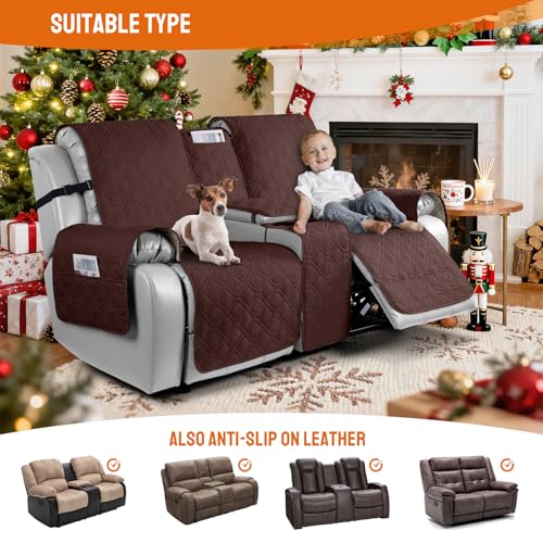 VANSOFY Loveseat Recliner Cover with Console 100% Waterproof Sofa Slipcovers Non-Slip Reclining Couch Cover Split Sofa Covers Furniture Protector for Pets, Dogs(Coffee) - color: Coffee
