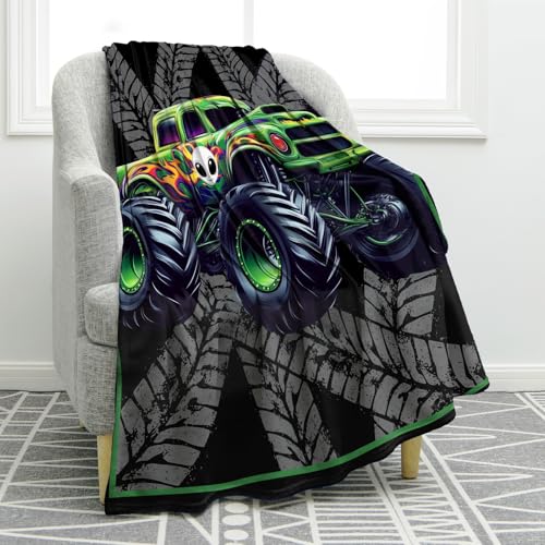 Jekeno Truck Blanket Gifts for Boys Son Men Dad Husband Birthday Christmas Party Decorations Ghost Trucks Themed Print Presents Decor Home Couch Sofa Bed Soft Cozy Plush Kids Adults Throw 50"x60" - color: Black Truck Gifts