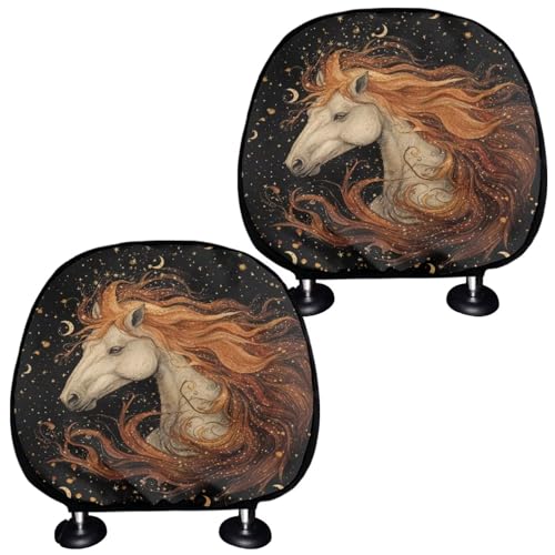 Horse Print Car Seat Head Rest Cover Set of 2 Pcs Car Interior Decor Soft Stretchy Auto Seat HeadRest Cover Protector,Breathable Non-Slip Cars Headrest Covers Niversal Fit to All Auto/Truck - color: Horse Print