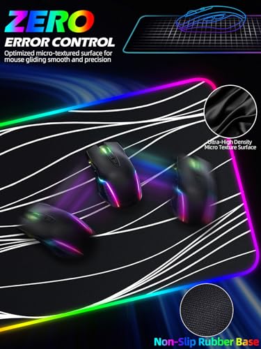 XXL Mouse Pad with Phone Holder - Black, RGB Desk Mat with 15W Fast Charging, LED Gaming Mousepad with 11 Light Colors, Waterproof Non-Slip Pad for Office & Home (Wave) - color: Wave