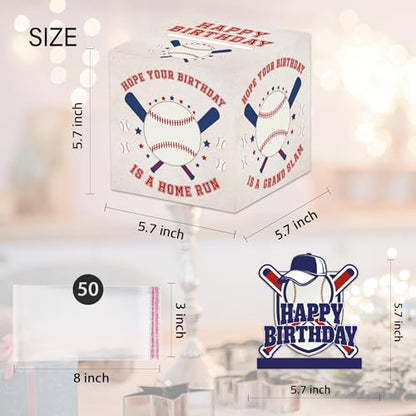 Baseball Birthday Money Box Gifts for Cash Pull, Happy Birthday Boxes Gifts for Money Pull Out Card, 50Pcs Transparent Bags - color: Blue2