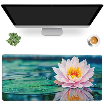 MIOAOSRT Desk Mat,Beautiful Pink Lotus Large Gaming Mouse Pad with Stitched Edges,Non-Slip Computer Mouse Pad for Desk,Extended XXL Keyboard and Mouse Pad 35.4x15.75 in - color: Beautiful Pink Lotus