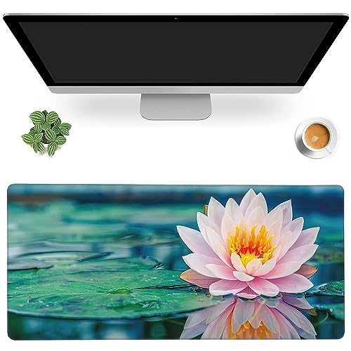 MIOAOSRT Desk Mat,Beautiful Pink Lotus Large Gaming Mouse Pad with Stitched Edges,Non-Slip Computer Mouse Pad for Desk,Extended XXL Keyboard and Mouse Pad 35.4x15.75 in - color: Beautiful Pink Lotus