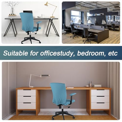 Tallew 4 Pcs Office Chair Covers Set Computer Universal Protective Stretchable Chair Seat Covers Desk Armrest Slipcovers Pads Office Cushion Backrest for Rotating (Azure Blue) - color: Azure Blue