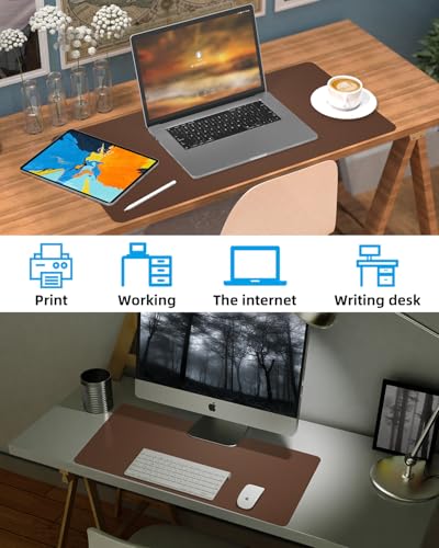 PULeather Non-Slip Desk Mat, Large Mouse Pad & Laptop Desk Pad - Waterproof Writing Pad for Office & Home (Brown, 35.4" x 17") - color: Brown, size: 35.4" x 17"