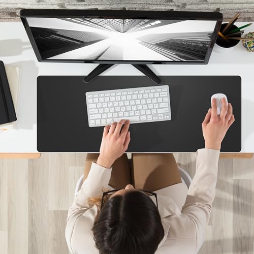 AFIING Black Desk Mat 31.5" x 12", Leather Desk Pad | Waterproof PU Leather, Non-Slip Rubber Base, Desk Protector, Office & Home - color: Pureblack