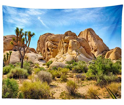 BELECO 7x5ft Fabric Desert Backdrop Joshua Tree National Park Photography Backdrop Odd Trees Rocky Mountains Natural Scenery Holiday Background Hiking Camping Pictures Home Decor Photo Studio Props - size: 7x5FT
