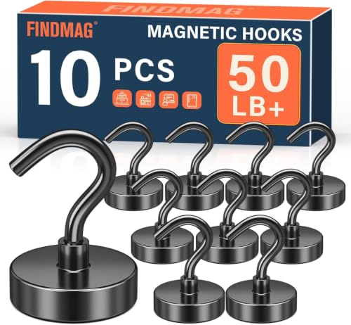 FINDMAG Magnetic Hooks Heavy Duty, 50lb+ Strong Magnetic Hooks for Cruise Cabins, Heavy Duty Magnets with Hook for Refrigerator, Black Magnet Hook for Classroom Kitchen Home 2026 Cruise Essentials - color: Black, size: 0.98 inches