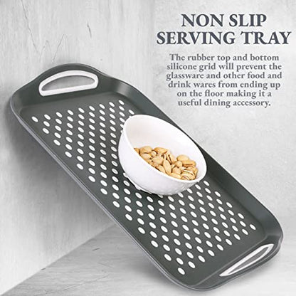 Rectangular Non Slip Serving Tray with Easy Grip Handles. Silicone Nubs On Non Skid Plastic Food Tray - Portable Dinner TV Trays for Eating On Couch- Anti Slip Lap Tray Breakfast in Bed Dinner Tray - color: Dark Gray