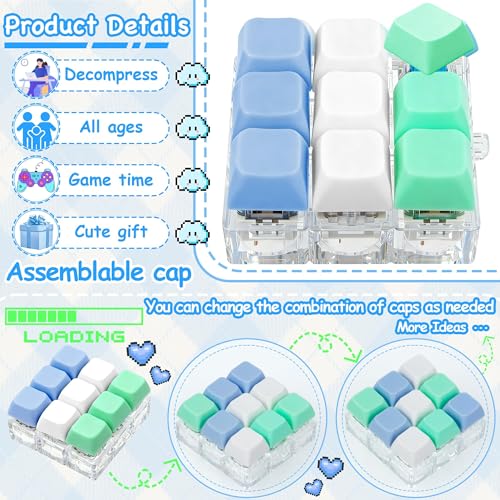 Keyboard Fidget Toy, Keyboard Keychain Fidget Toys, 9-in-1 Clicker Fidget Toy, Stress Relief Desk Decompression Button, Anxiety Relief Valentine's Day Gifts (3 Color-Blue White Green) - color: 3 Color-blue White Green