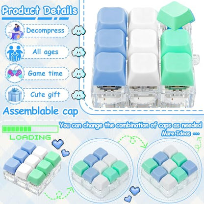 Keyboard Fidget Toy, Keyboard Keychain Fidget Toys, 9-in-1 Clicker Fidget Toy, Stress Relief Desk Decompression Button, Anxiety Relief Valentine's Day Gifts (3 Color-Blue White Green) - color: 3 Color-blue White Green