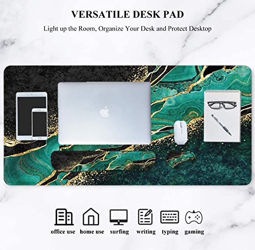 LATEEFAH Desk Mat, Mouse Pad with Wrist Rest, 4-in-1 Large Mouse Pads for Desk, Ergonomic Mouse Pad and Keyboard Wrist Rest Gaming Keyboard Mat for Office, Home - color: 4Pcs-Gold Green Marble