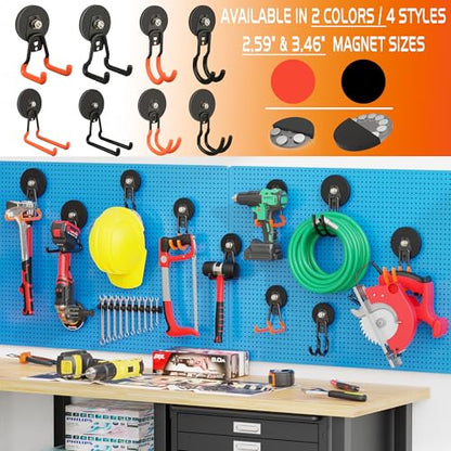 ULIBERMAGNET Upgraded Large Magnetic Hooks,Strong Heavy Duty Magnet Hooks for Power Drill,Broom,Garden Tools,Pegboard,Garage,Workshop,Hardware, 4 Pack Magnet Storage Holder for Hanging(Black) - style: V1 PRO 2.59" Medium L Black 4PC
