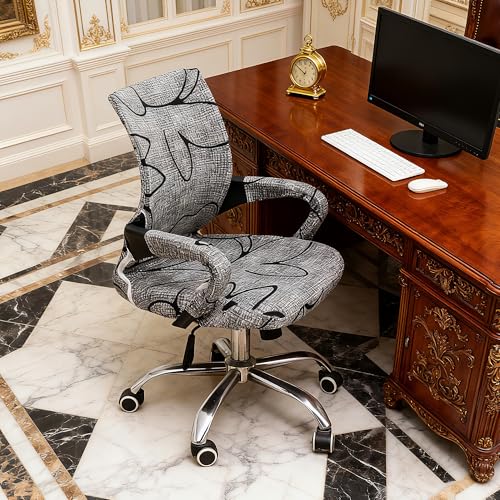 Waterproof Office Chair Cover with Armrest Cover 18Inch Wide Stretch Printed Floral Small Desk Computer Chair Covers with Long Zipper Arm Slipcovers Washable - color: Waterproof-style 12, size: Small