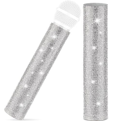 MIC NOT INCLUDED, Facmogu Silver Mic Handle Cover, Rhinestones Mic Handle Sleeve for Party & TV Show, Microphone Cover Sleeve with Sparkly Bling Rhinestones Fit for Most Universal Wireless Microphones - color: Silver