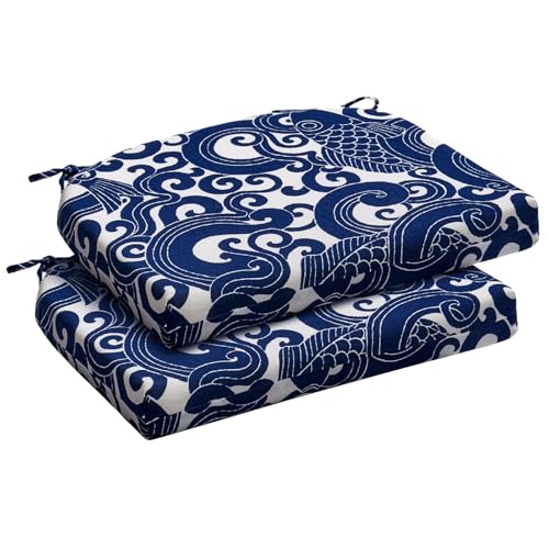 downluxe Outdoor Chair Cushions Set of 2 for Patio Furniture, Water-Resistant Patio Chair Cushions with Ties, High Density Foam Outdoor Seat Cushion, 17" X 16" X 2", Blue Carp - color: Blue Carp, size: 17x16x2 Inch (Pack of 2)