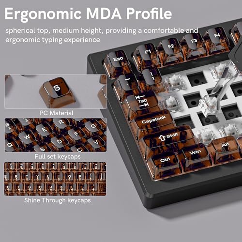 dagaladoo Clear keycaps,Transparent Keyboard keycaps,Jelly Key caps Set,Shine Through keycap，MDA Profile Keyboard caps for Mx Switches Mechanical Keyboard(Brown) - color: Brown