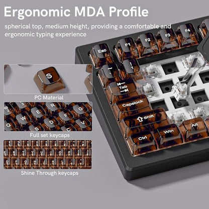 dagaladoo Clear keycaps,Transparent Keyboard keycaps,Jelly Key caps Set,Shine Through keycap，MDA Profile Keyboard caps for Mx Switches Mechanical Keyboard(Brown) - color: Brown