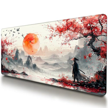 Large Japanese Gaming Mouse Pad, White and Red, Premium Non-Slip Anime Desk Pad for Office, Extended XL XXL Mouse Mat and Laptop Pad, Waterproof and Stiched Edges 31.5 x 15.7 in (sam1) - color: White, Red