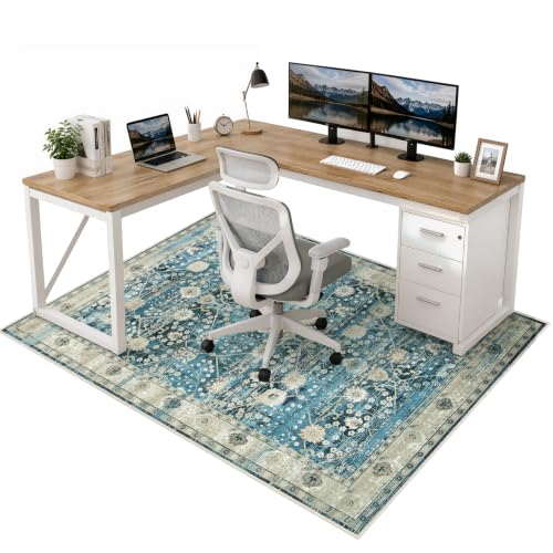 Anidaroel Home Office Chair Mat for Hardwood Floor, 48"x60" Office Chair Rug Protector for Rolling Chair, Computer Gaming Chair Mat, Low Pile Carpet Floor Chair Mat - color: Blue, size: 48"x60"