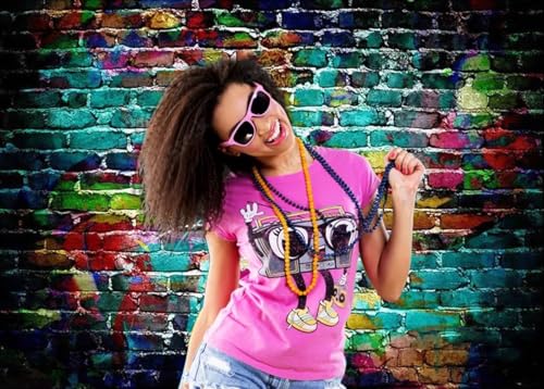 Graffiti Photography Backdrop, 10x8 ft Colorful Brick Wall Vintage Cement Floor Backdrop for Studio Props Photo Background Q001 - size: 10x8ft