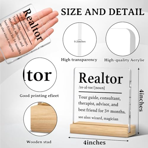 Realtor Gifts, Funny Realtor Gifts for Women, Real Estate Agent Gift, Realtors Office Desk Decor for Women, Realtor Definition Acrylic Sign Office Bedroom Shelf Table Decor 4x4 Inch - color: Realtor Definition