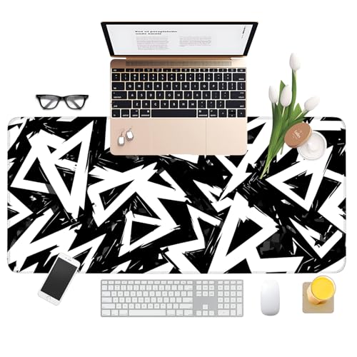 Geometric XXL Extended Gaming Mouse Pad 35.4 x 15.7 Inch – Large Desk Mat with Non-Slip Rubber Base, Smooth Cloth Surface, Stitched Edges, Black and White Abstract Design - color: #10, size: 35.4 x 15.7 Inch