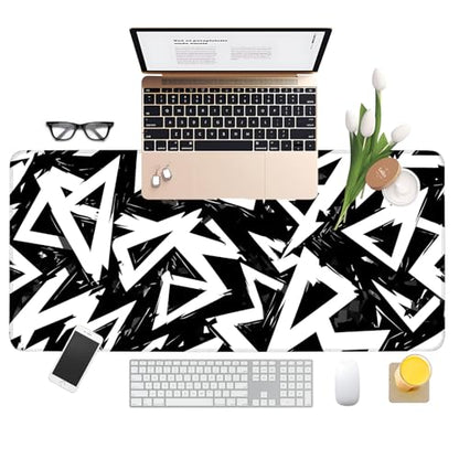 Geometric XXL Extended Gaming Mouse Pad 35.4 x 15.7 Inch – Large Desk Mat with Non-Slip Rubber Base, Smooth Cloth Surface, Stitched Edges, Black and White Abstract Design - color: #10, size: 35.4 x 15.7 Inch