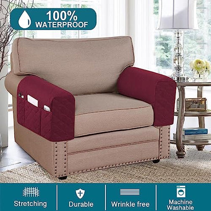 Turquoize 2 Pack Waterproof Armrest Covers for Chairs and Sofas - Couch Arm Covers with Side Pocket Anti-Slip Furniture Protector Washable Slipcovers Set of 2, Burgundy - color: Single Diamond- Burgundy