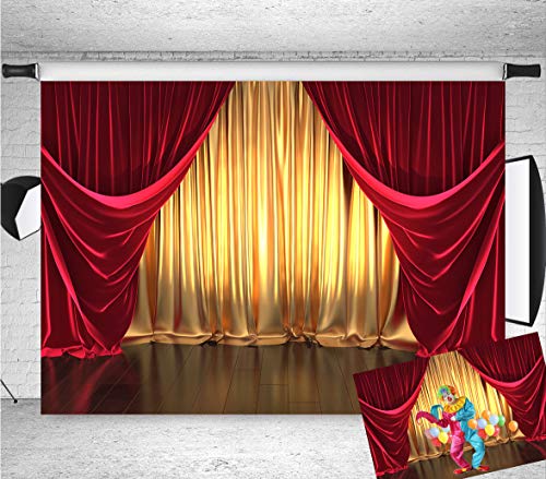 Qian 7x5FT Vinyl 3D Rendering Theater Stage Theme Photography Backdrops Golden and Red Curtains Photo Studio Props Vinyl Background for Wedding Birthday Party Decoration Banner - size: 7x5FT(210CM X 150CM)