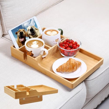 Nnewvante Couch Tray, 2-in-1 Insert & Flat Sofa Organizer Bamboo with 2 Cup Holders,Fits Seat Gaps or Ottomans,for Snacks, Drinks, Remotes,15.35x9.84-inch - color: Bamboo
