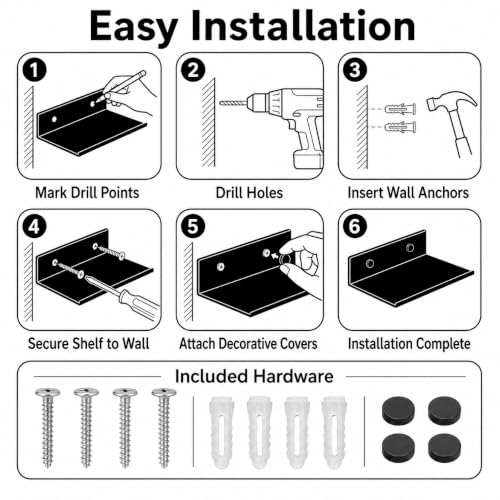 Z metnal 2 Pack 6 Inch Metal Floating Shelves with Safety Lip, Small Wall Mounted Shelf Holds Up to 5 Lbs, Matte Black Lightweight Display Ledge with Hidden Screw Caps for Bathroom, Bedroom - color: Black, size: 6 inch (2 Pack)