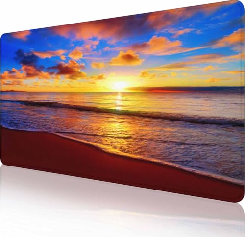 Large Extended Gaming Mouse Pad with Stitched Edges, Non-Slip Rubber Base Mouse Pad for Office, Computer, Keyboard, Laptop and Home Desk Pad 31.5X15.7 Inch Sunset Beach - color: Sunset Beach, size: 31.5L x 15.7W inches