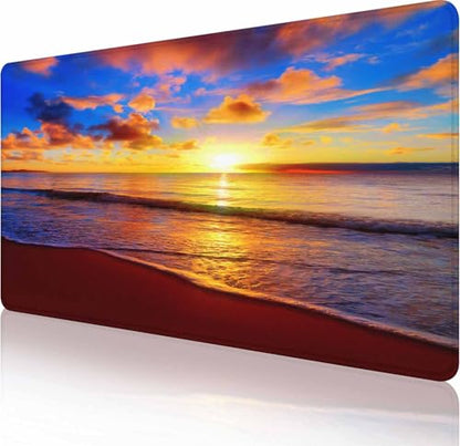 Large Extended Gaming Mouse Pad with Stitched Edges, Non-Slip Rubber Base Mouse Pad for Office, Computer, Keyboard, Laptop and Home Desk Pad 31.5X15.7 Inch Sunset Beach - color: Sunset Beach, size: 31.5L x 15.7W inches