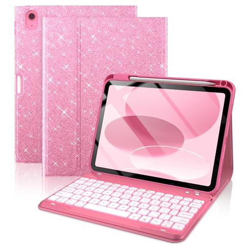 typecase Folio Keyboard Case for iPad 10th Gen 10.9 inch (2022) and iPad 11th (A16, 2025), Magnetic Wireless Detachable Keyboard, 7-Color Backlight, Thin & Light, Pencil Holder – Glitter Blush - color: ‎ Glitter Blush