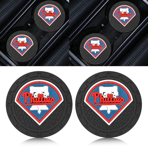 Car Cup Holder Coasters for Phila Phillies Baseball Fans, Phillies Car Coasters for Cup Holder Insert Silicone Non-Slip - color: 11phi12lli