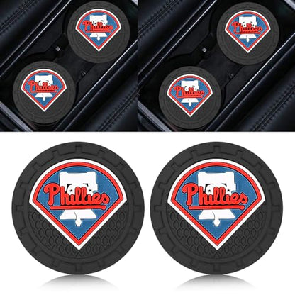 Car Cup Holder Coasters for Phila Phillies Baseball Fans, Phillies Car Coasters for Cup Holder Insert Silicone Non-Slip - color: 11phi12lli