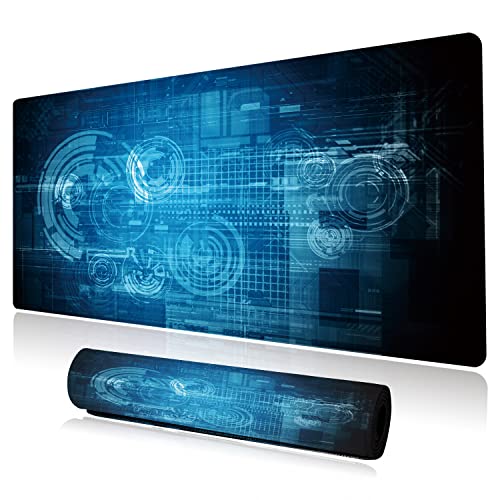 Extended Large Gaming Mouse Pad Abstract Blue Futuristic Tech XXL Size Keyboard Mouse Mat Desk Pad with Non Slip Rubber Base Stitched Edges Office Decor for Women Girls Men,35.4 x 15.7inch - color: Abstract Blue Futuristic Tech