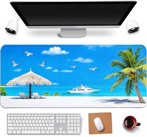 31.5x11.8 Inch Non-Slip Long Extended Large Gaming Mouse Pad with Stitched Edges XL Laptops Keyboard Mouse Mat (Beach Sky) - color: Beach Sky