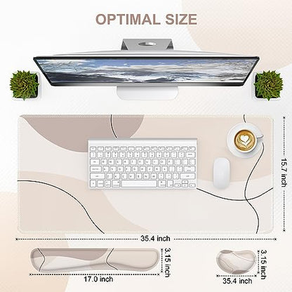 iCasso Extra Large Mouse Pad with Wrist Rest, 3in1 Big Full Desk Mousepad + Keyboard Wrist Rest+Mouse Wrist Rest, Easy Typing Pain Relief, Ergonomic XXL Ultra Thick Long Desk Mat (Brown Art) - color: Brown Art
