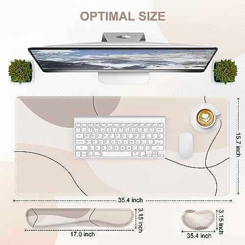 iCasso Extra Large Mouse Pad with Wrist Rest, 3in1 Big Full Desk Mousepad + Keyboard Wrist Rest+Mouse Wrist Rest, Easy Typing Pain Relief, Ergonomic XXL Ultra Thick Long Desk Mat (Brown Art) - color: Brown Art