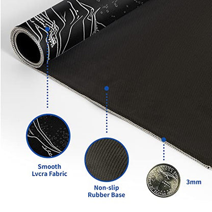 Japanese Gaming Mouse Pad Abstract Black Mouse Pad 31.5x11.8 Inch Black Sea Wave Texture Non-Slip Rubber Base Large Ocean Mousepad Stitched Edges Keyboard Mouse Mat Desk Pad for Office and Home - color: Japanese Sea Wave