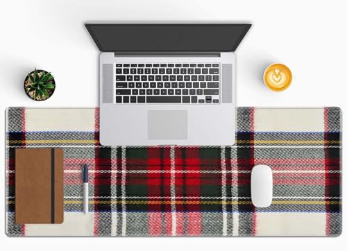 Gaming Mouse Pad, Large Non-Slip Rubber Base Mousepad, Keyboard Mouse Mat, Desk Pad with Stitched Edges, 31.5x11.8inch, Red and White Plaid - color: Red and White Plaid