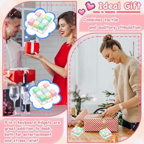 Keyboard Fidget Toy, Keyboard Keychain Fidget Toys, 9-in-1 Clicker Fidget Toy, Stress Relief Desk Decompression Button, Anxiety Relief Valentine's Day Gifts (5 Color-Yellow Pink Green) - color: 5 Color-yellow Pink Green