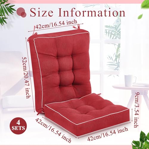 Juexica 4 Sets Outdoor Patio Cushions High Back Outdoor Chair Cushions Rocking Cushion Patio Fastness Chair Pads with Ties for Seasonal Indoor Home Office(Red) - color: Red, size: 16 x 16 x 3.5