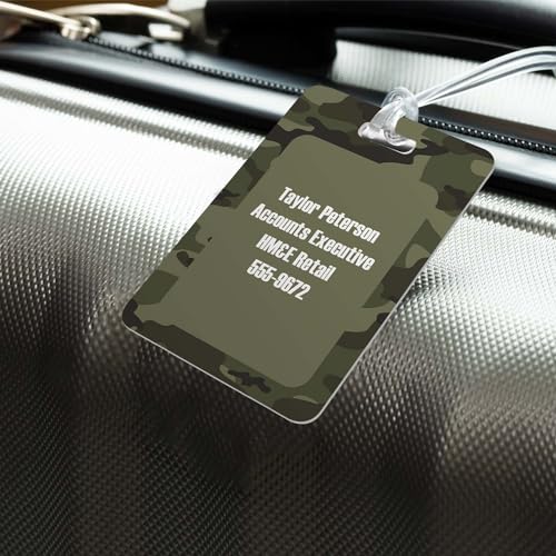 ARTISTIC DIRECT Personalized Camouflage Luggage Tag / 2.75" x 4" Custom Camo Bag Tag / Double Sided Durable Plastic Luggage Tag with Plastic Strap / Made in The USA - style: Camo
