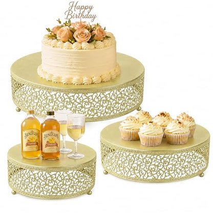 3-Piece Metal Cake Stand Set, Round Buffet Risers (8 to 12 Inch) – Sturdy Dessert Cupcake Pastry Candy Plate Stands for Wedding, Birthday Party & Event (3P-Gold) - color: Gold, size: 3P-Round(8IN to 12 IN)